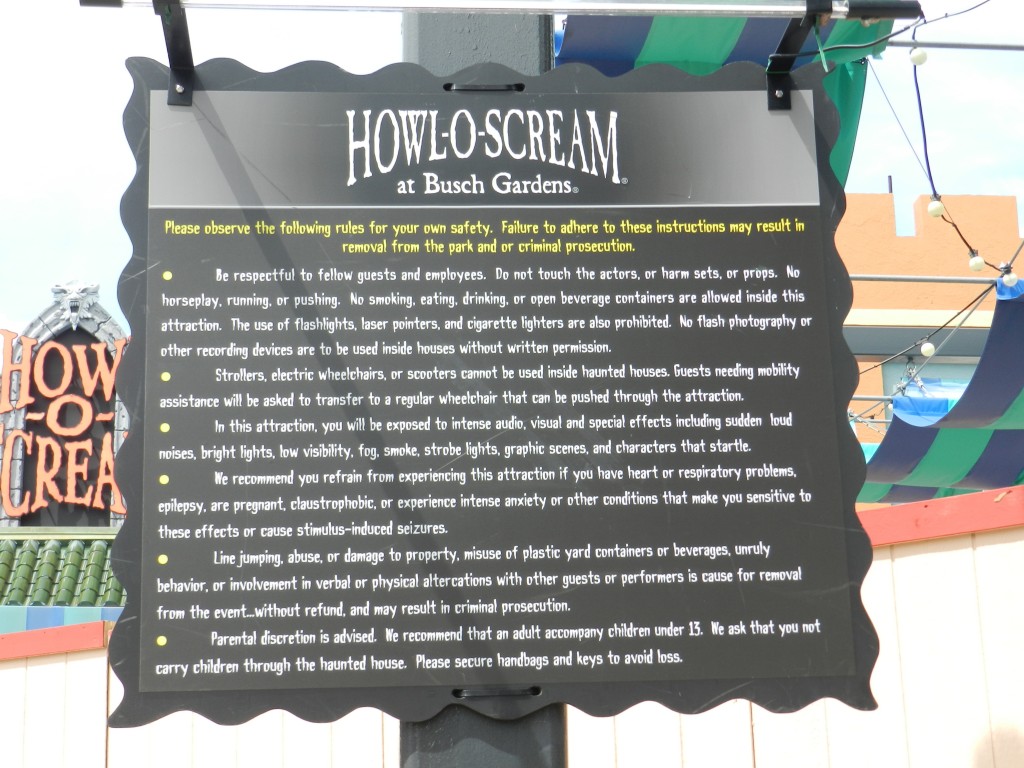 Busch Gardens Howl O Scream 2012 Rules Tampa, Florida