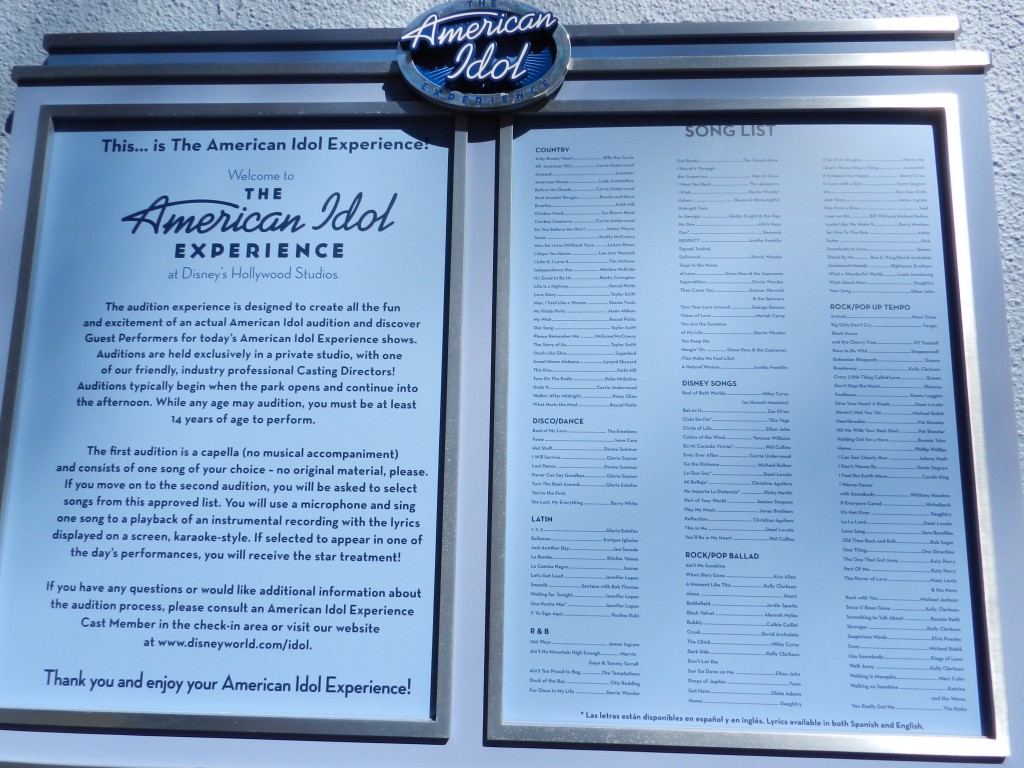 American Idol Experience Disney with Song List