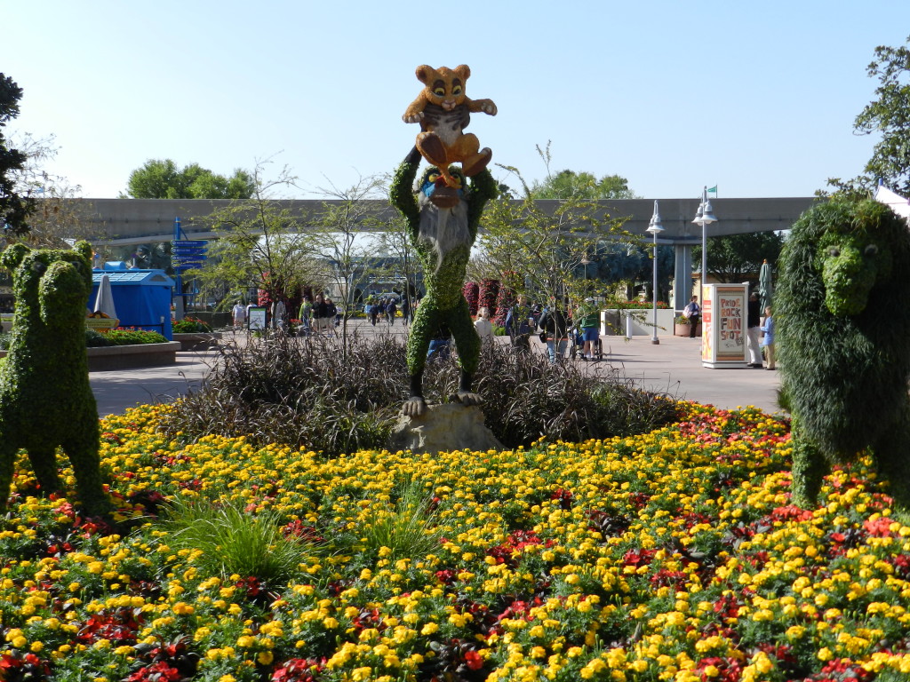 EPCOT Flower Garden Festival 2013 Lion King Topiary with Simba and Rafiki. Photo Copyright ThemeParkHipster.