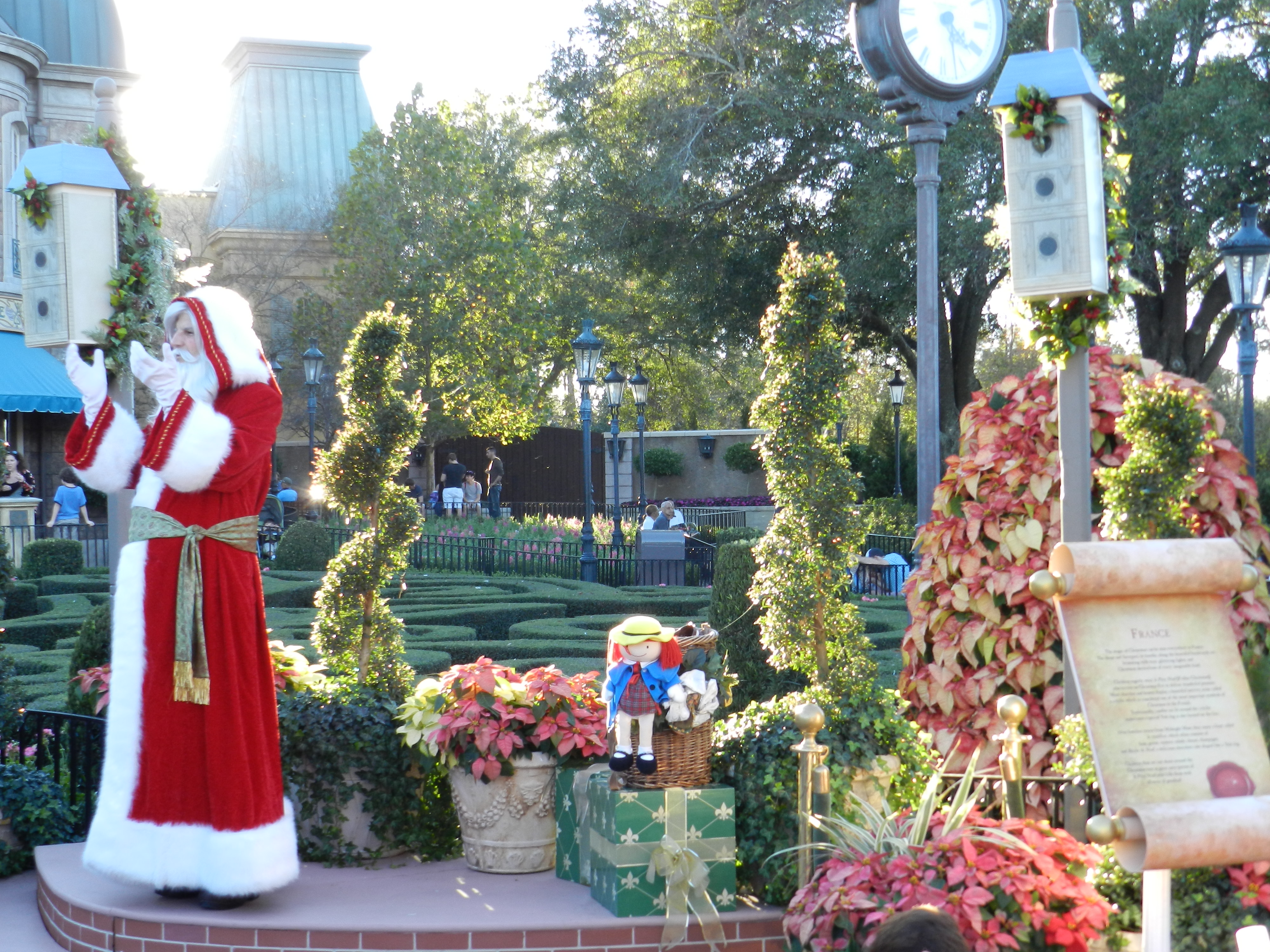 2023 Epcot Festival of the Holidays with Pere Noel in France giving story. Disney Epcot at Christmas.
