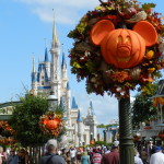 Fall at Disney World with Mickey face pumpkins.