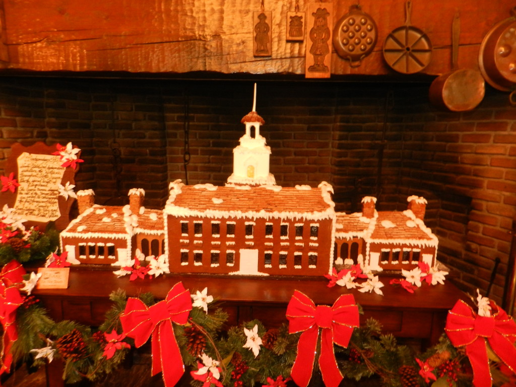 Christmas at the Magic Kingdom 2013: Gingerbread display in Liberty Square. Keep reading to learn how to do Thanksgiving Day at Disney World. Photo copyright ThemeParkHipster.