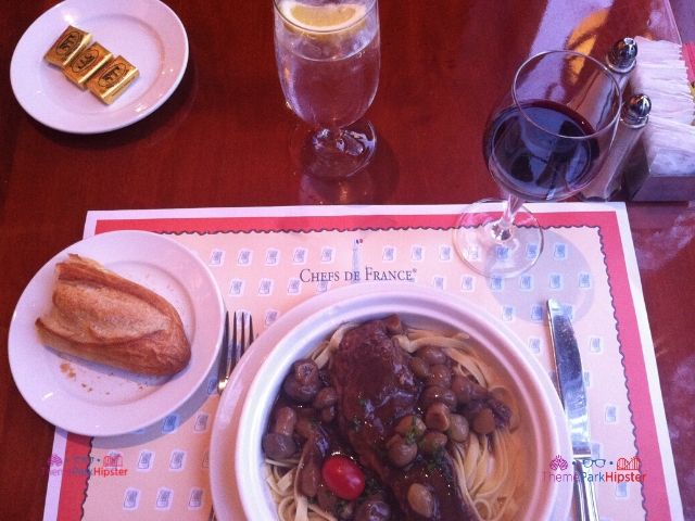 Chefs de France Disney World Epcot Theme Park With Short Rib Buttery Beef in Pasta