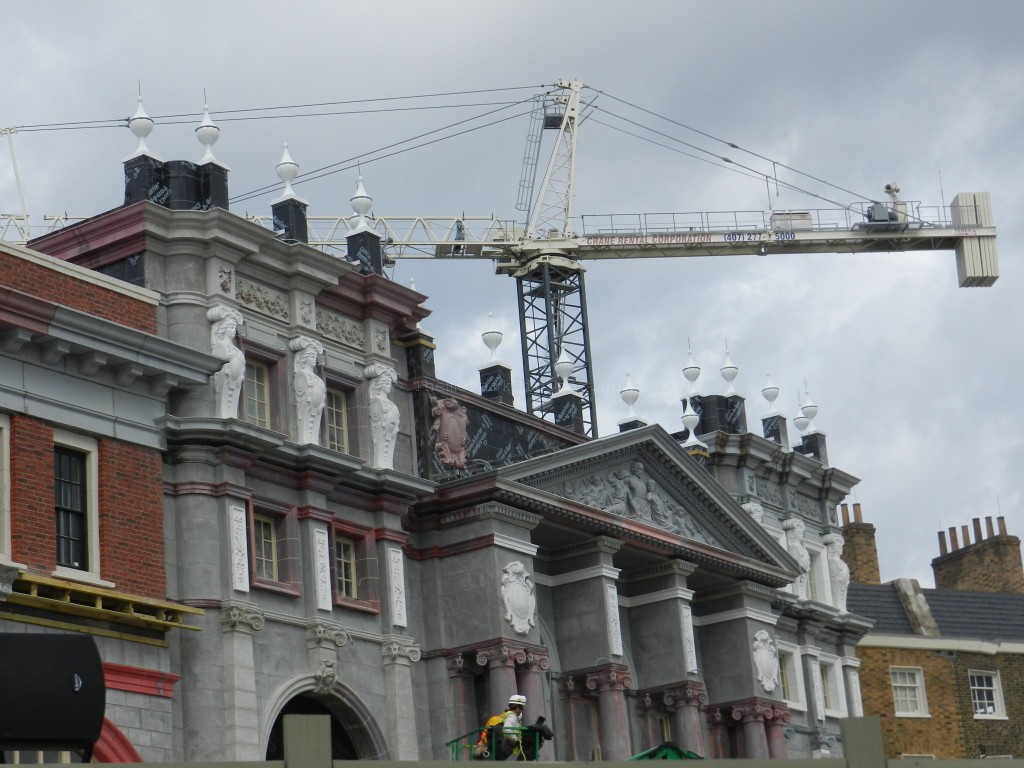 Tall Crane Hanging in Diagon Alley Construction photos at Universal Studios January 2014. Harry Potter Celebration.