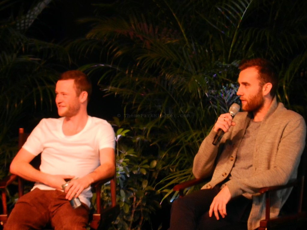 Devon Murray and Matthew Lewis during the Q&A Session from Harry Potter sitting on stage at Islands of Adventure Harry Potter Celebration.