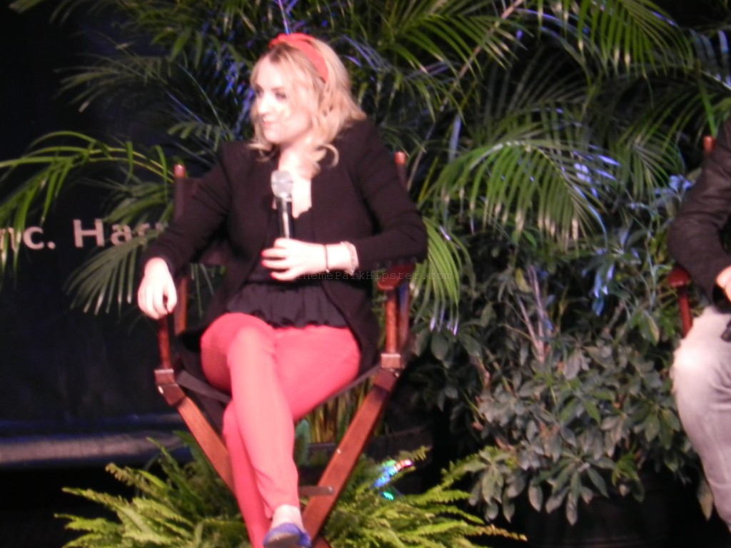 Evana Lynch during the Q&A session sitting on stage at Islands of Adventure Harry Potter Celebration.