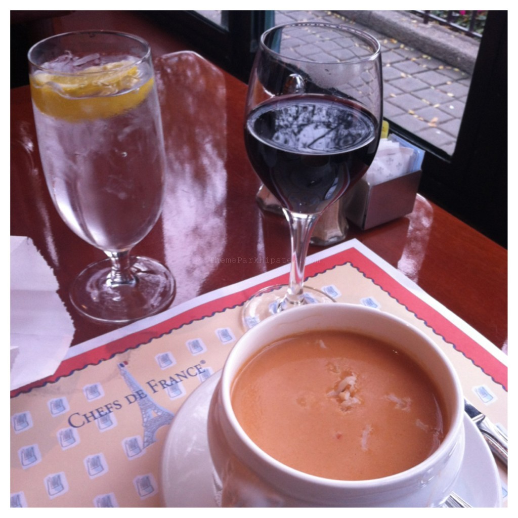Creamy Lobster Bisque and Red Wine at Chefs de France in Disney