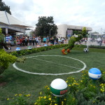Epcot Flower and Garden Festival with Goofy topiary playing soccer.