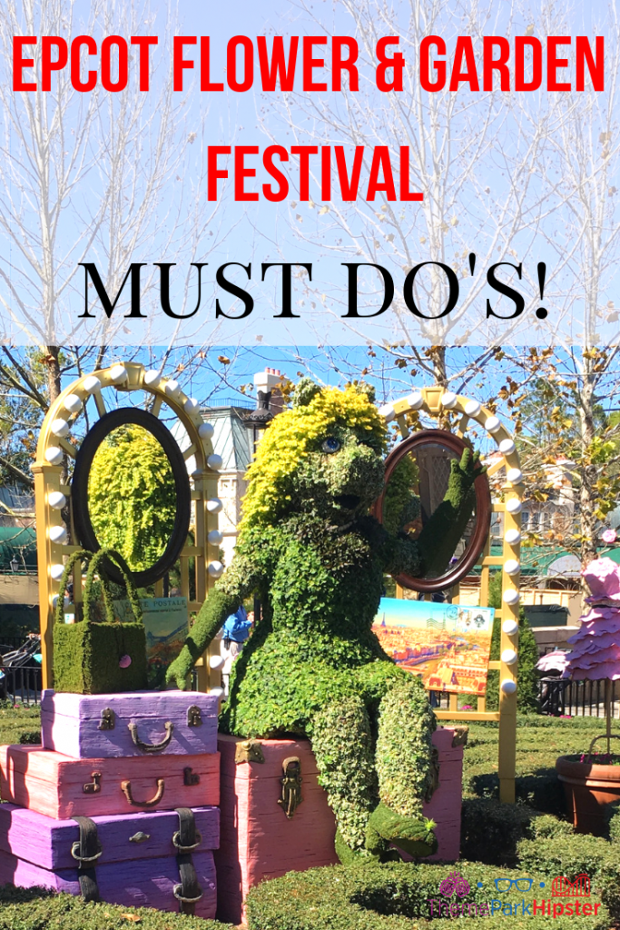 Epcot Flower and Garden Festival Tips with colorful Miss Piggy garden topiary. #disneytips #epcot  One of the best things to do Epcot flower and garden. 