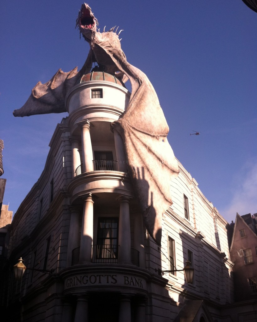 Diagon Alley: Gringotts Bank with Dragon on top. Keep reading for the full Wizarding World of Harry Potter Guide.