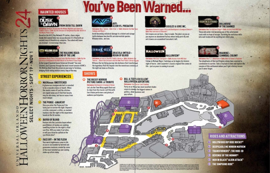 Halloween Horror Nights 2014 Map. Keep reading to learn about HHN 24 at Universal Orlando Resort.