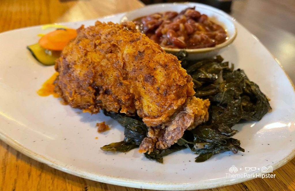 Cajun Fried Chicken with Greens and Beans Boatwright's Dining Hall at Disney's Port Orleans Resort Riverside