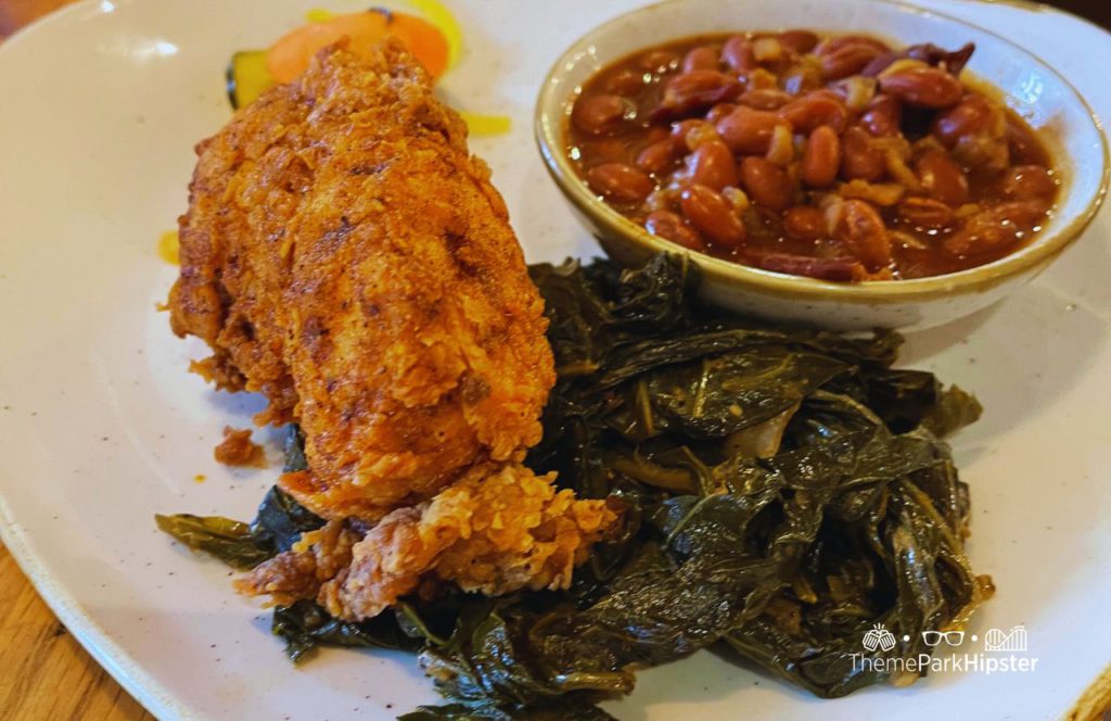 Cajun Fried Chicken with Greens and Beans at Boatwright's Dining Hall at Disney's Port Orleans Resort Riverside