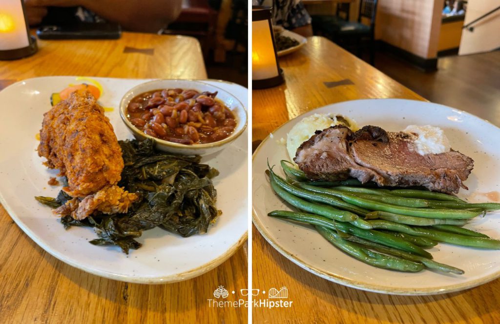 Cajun Fried Chicken with Greens and Beans with Smoked Prime Rib Boatwright's Dining Hall at Disney's Port Orleans Resort Riverside