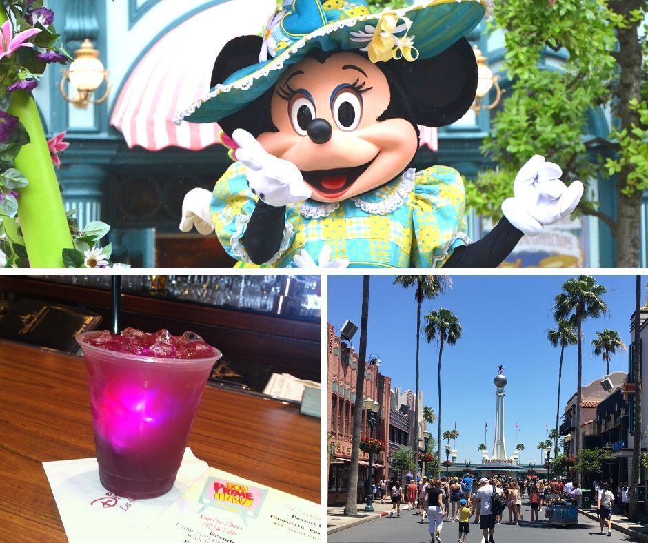 Tune In Lounge Disney World Drinks with Minnie Mouse Waving. Pink Grandma Picnic Punch.