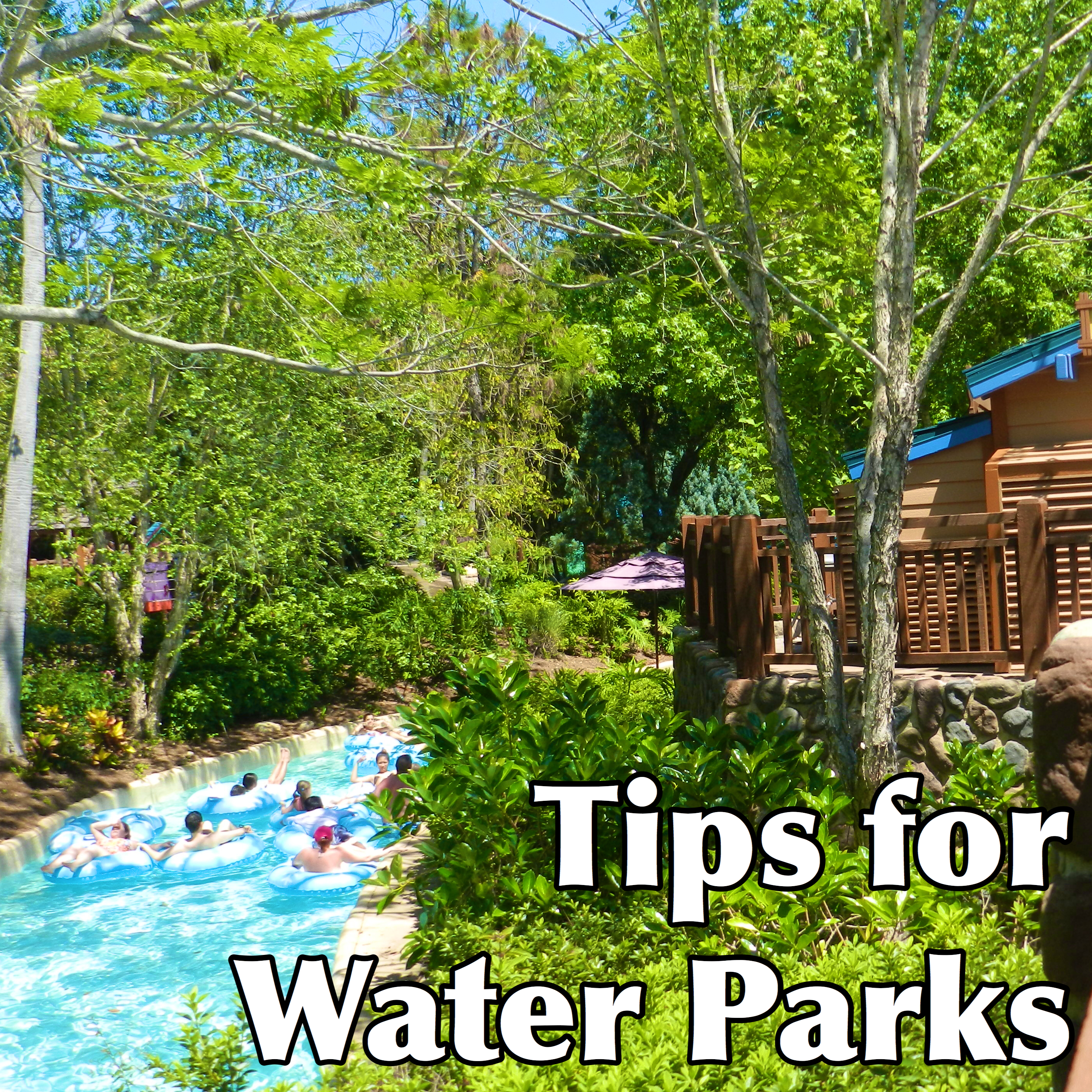 Best water park tips with Disney Blizzard Beach Lazy River in the Background.