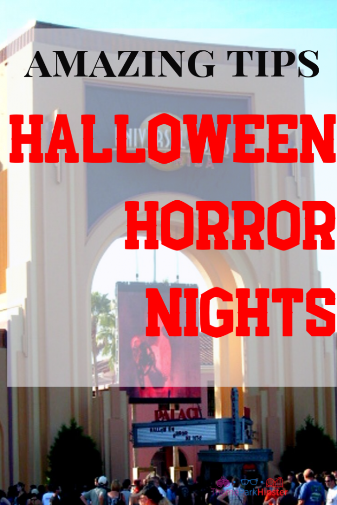 Halloween Horror Nights Orlando with the front of Universal Studios. Keep reading to learn how to get your Halloween Horror Nights Annual Passholder Discounts, Days, and Tickets.