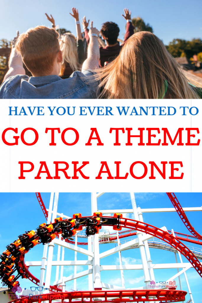 Travel Guide to How to Plan a Day at a Theme Park Alone with Red Roller Coaster in the background of an amusement park.