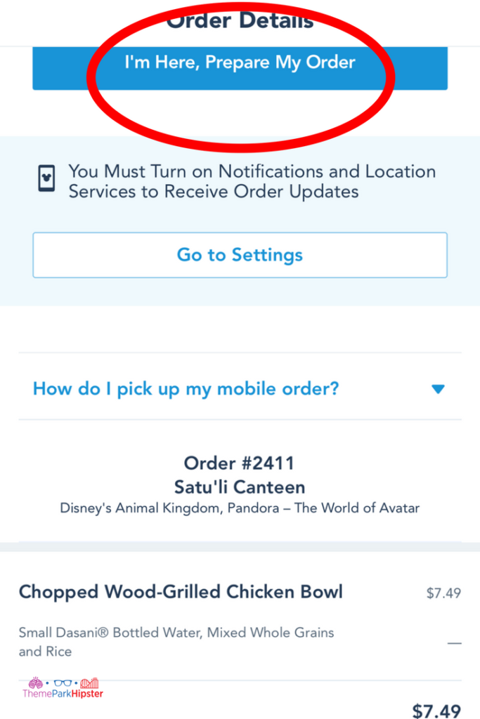 Disney mobile ordering final step on the app is to review your order.