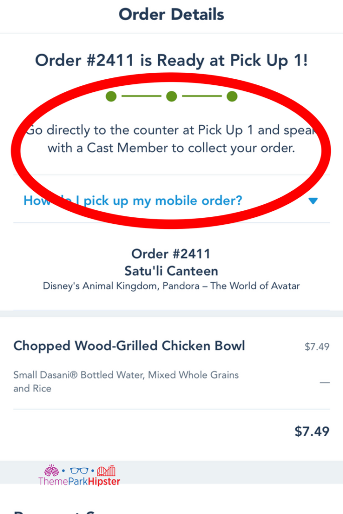 Disney mobile ordering step to show you that your order is ready.
