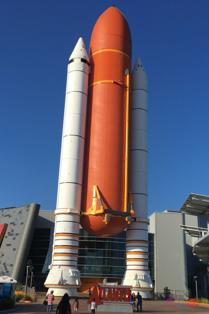 Kennedy Space Center tickets on groupon with giant orange and white space shuttle. Keep reading to know where to find cheap tickets for theme parks in Florida.