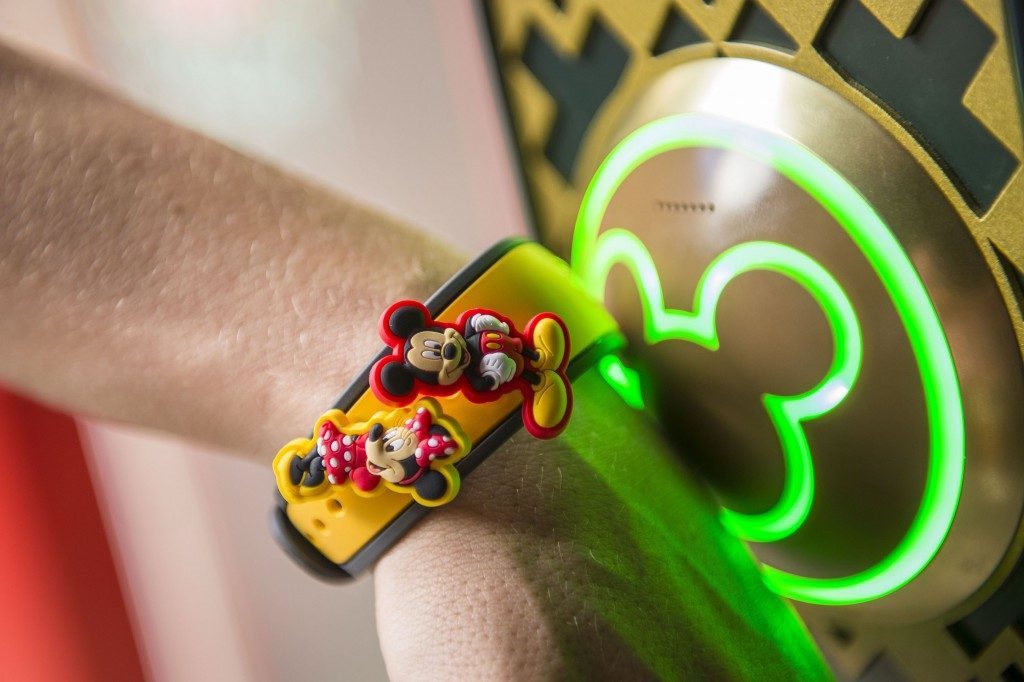 A MagicBand 2 decorated with MagicBandits.
