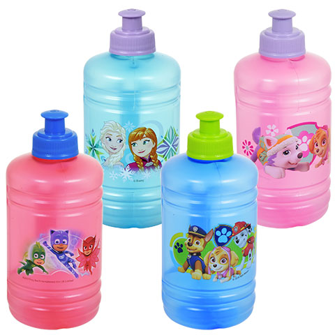 Blue and pink Frozen and Disney character water bottles you could buy for your next Walt Disney World vacation from Dollar Tree.