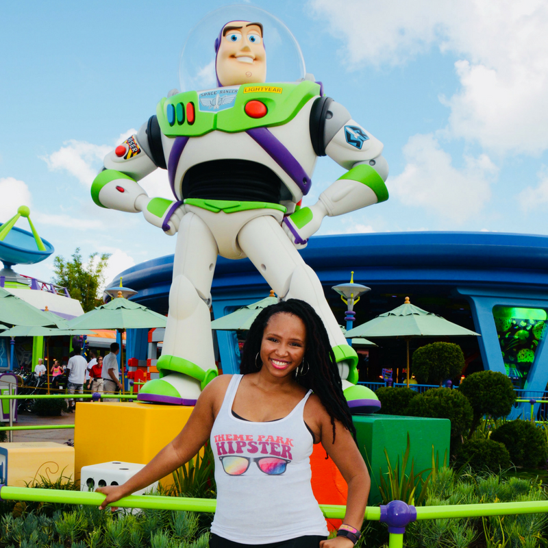 Buzz Lightyear and NikkyJ of ThemeParkHipster in Toy Story Land