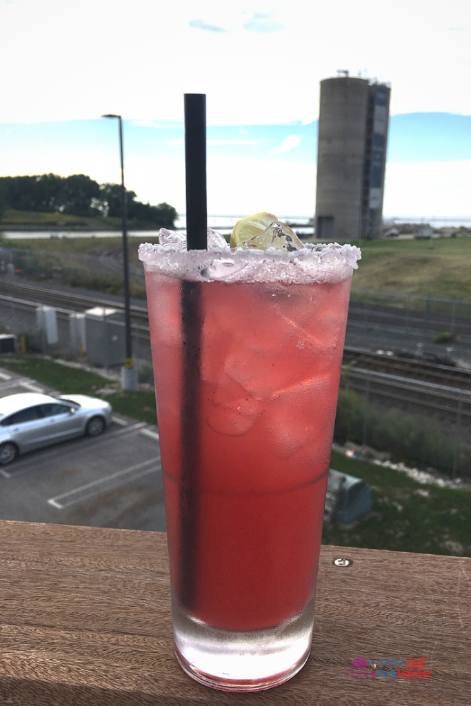 Margaritaville Cleveland Ohio. Blueberry margarita on rooftop in downtown Cleveland.