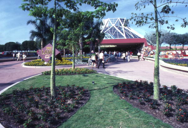 View looking toward The Land Pavilion in EPCOT Center at the Walt Disney World Resort in Orlando, Florida. 1982
