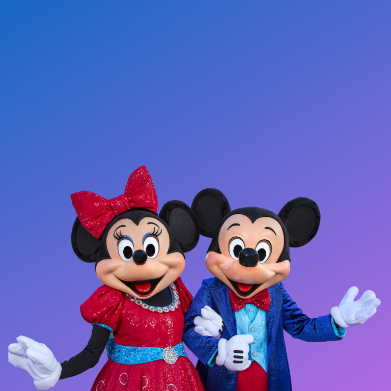 Mickey Mouse and Minnie Mouse red and blue formal wear