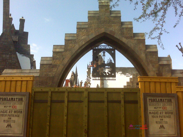 Wizarding World of Harry Potter Construction photos 2010 walls up with Hogwarts castle in the background.