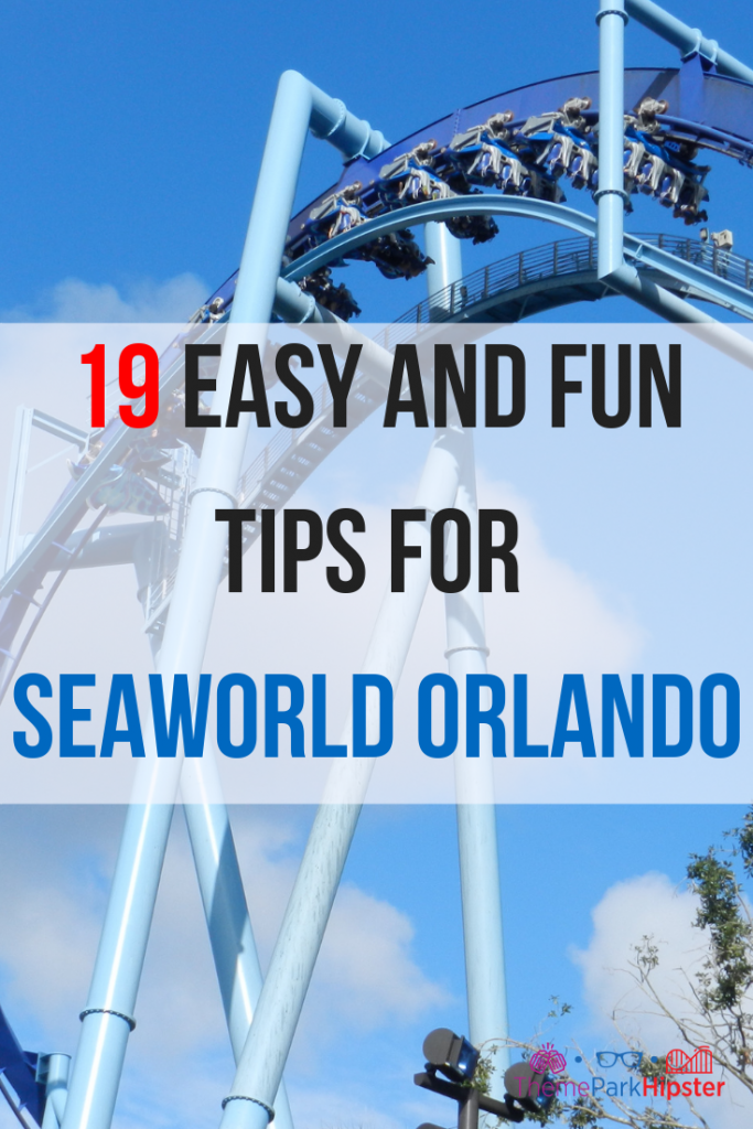 Large blue Manta roller coasters with passengers facing down. Full guide to the best SeaWorld Orlando tips, secrets and hacks.