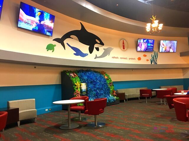 SeaWorld Orlando Pass Member Lounge with Shamu. Keep reading to learn about the SeaWorld Annual Pass and Pass Member Perks and Benefits.