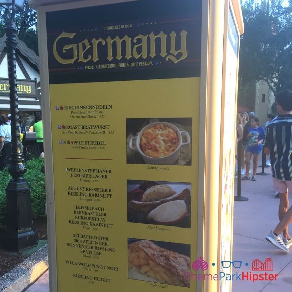 Germany Menu at Epcot Food and Wine Festival. Keep reading to learn more about the Epcot International Food and Wine Festival Menu.