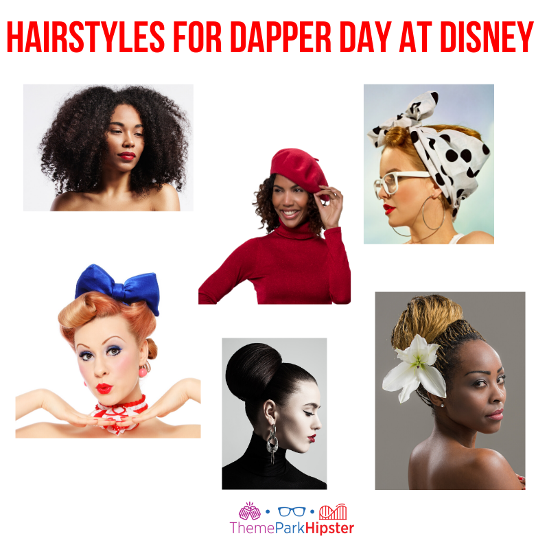 Dapper Day Hairstyle Options with High Bun and Blue Bow at Disney. Keep reading to get the best Dapper Day tips at Disney!