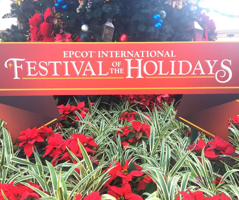2023 Epcot Festival of the Holidays Sign. Disney Epcot at Christmas.