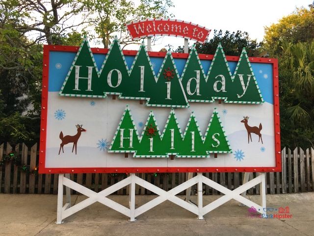 Christmas Town Village at Busch Gardens Welcome to Holiday Hills Sign
