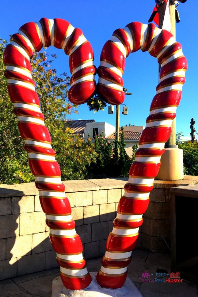 2023 SeaWorld Christmas Celebration with Candy Cane red and white shape heart. Keep reading to learn about Christmas at SeaWorld Orlando!