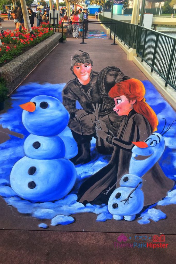 Epcot Festival of the Arts 3D Art Chalk of Frozen Characters. Keep reading to get the fun and best things to do at Epcot Festival of the Arts!