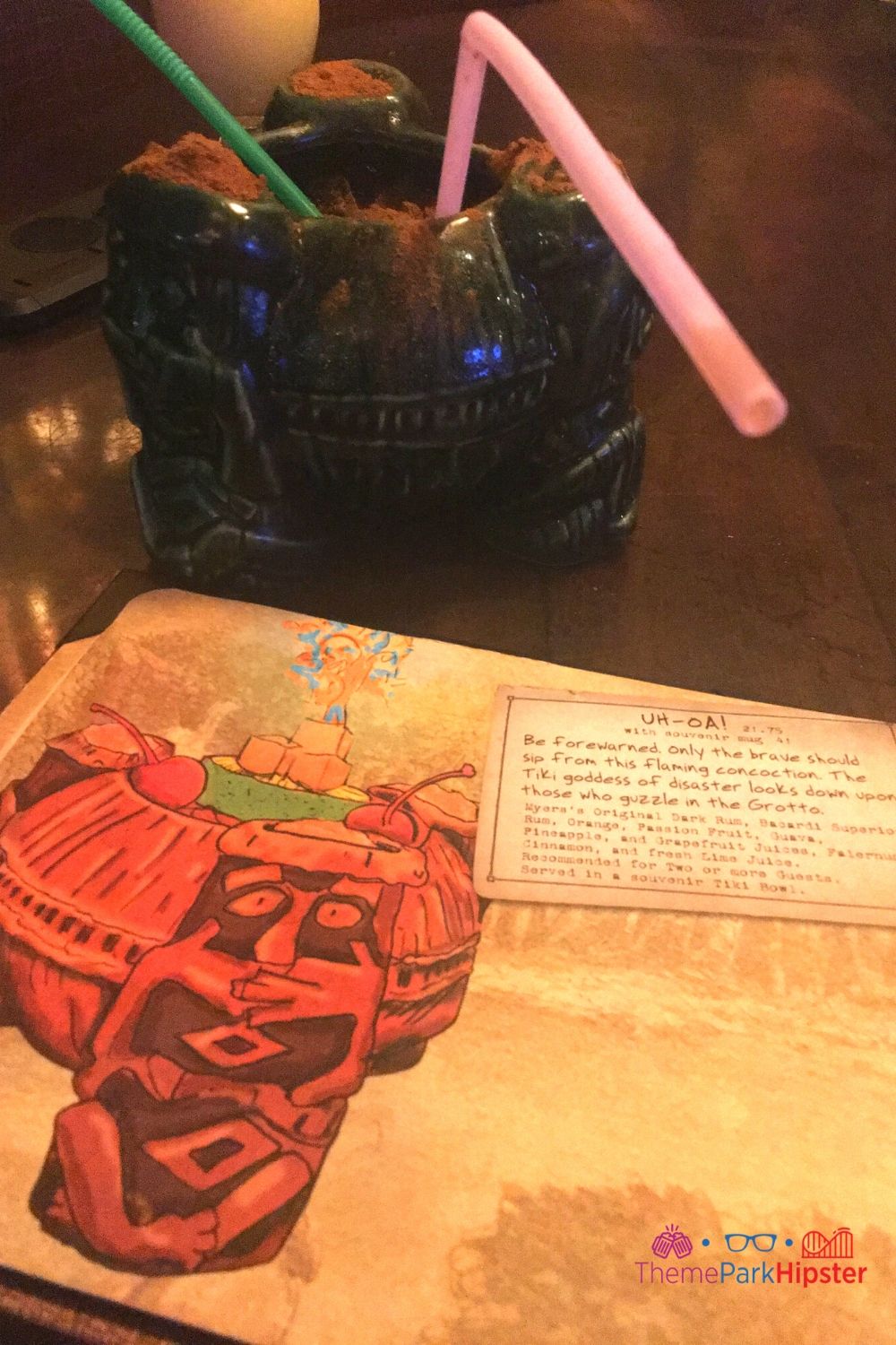 Trader Sams Grog Grotto Uh Oha Cocktail. Keep reading to learn about the Best Alcoholic Drinks at Disney World.