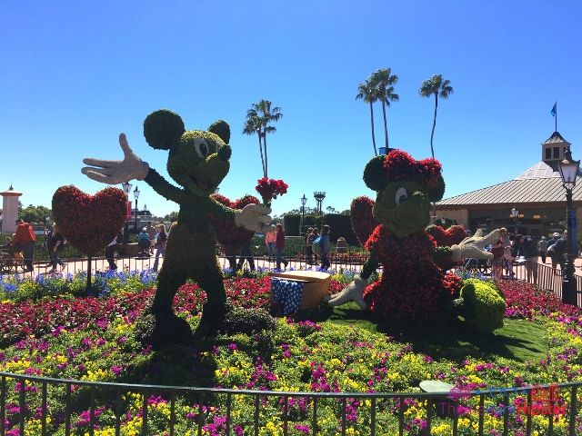 Epcot Flower and Garden Festival with Mickey Mouse and Minnie Topiary. Keep reading to know what to wear to Disney World in February and what to pack for Disney World in February!
