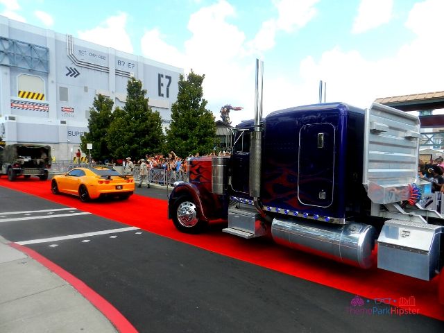 Transformers the Ride Universal Studios Grand Opening Day with Optimus Prime Truck and Bumble Bee Car