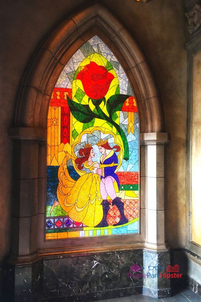Be Our Guest Restaurant Belle and Prince Mural Window Stain. Keep reading to learn about the best Magic Kingdom shows and why you'll want to stick around to watch a Magic Kingdom night show.