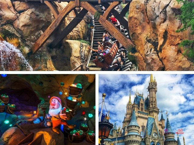 Seven Dwarfs Mine Train with Roller Coaster Zooming by