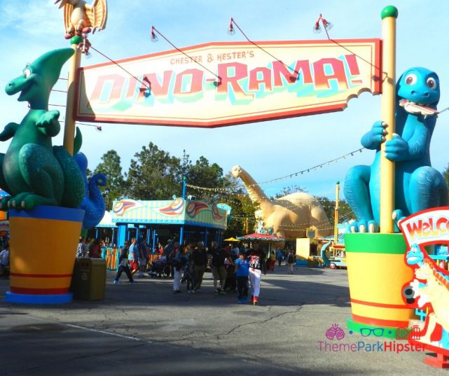 Animal Kingdom Dinoland USA Dino Rama Entrance with Chester and Hester Green and Blue Dinosaurs