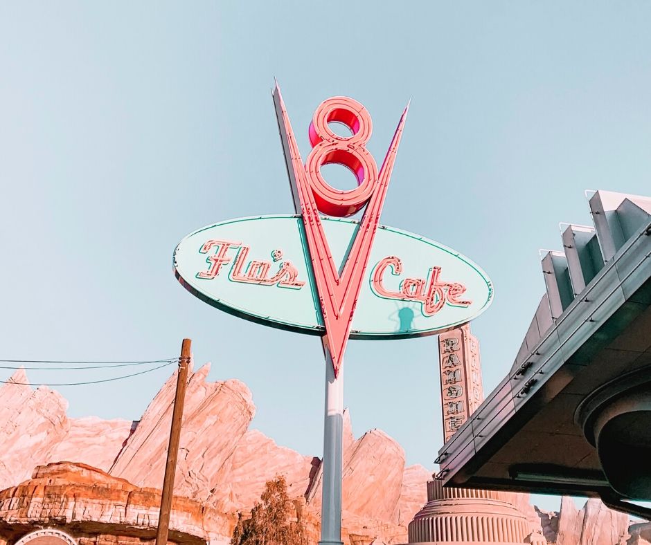 Disney California Adventure Flos Cafe in Carsland. Keep reading to get the best days to go to Disneyland and Disney California Adventure and how to use the Disneyland Crowd Calendar.