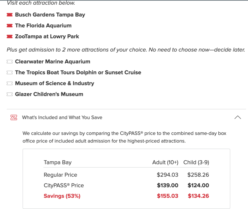 Tampa CityPASS Benefits and Perks