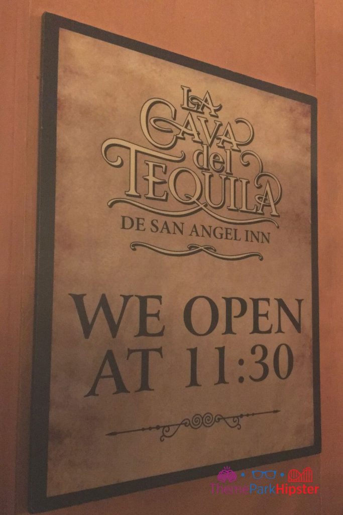 Epcot Mexico Pavilion La Cava del Tequila Opening Hours sign 