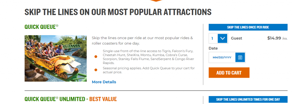 Busch Gardens Quick Queue Website Snapshot